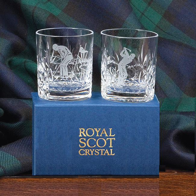 Royal Scot Crystal – 2 Shot / Tot Tumbler, Hand Cut Kintyre (with panel for engraving) (Gift Boxed) 60mm