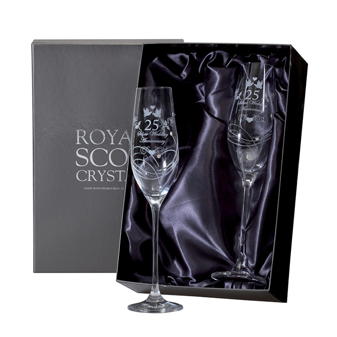 Royal Scot Crystal – 2 Tiara Champagne Flutes with Swarovski crystals