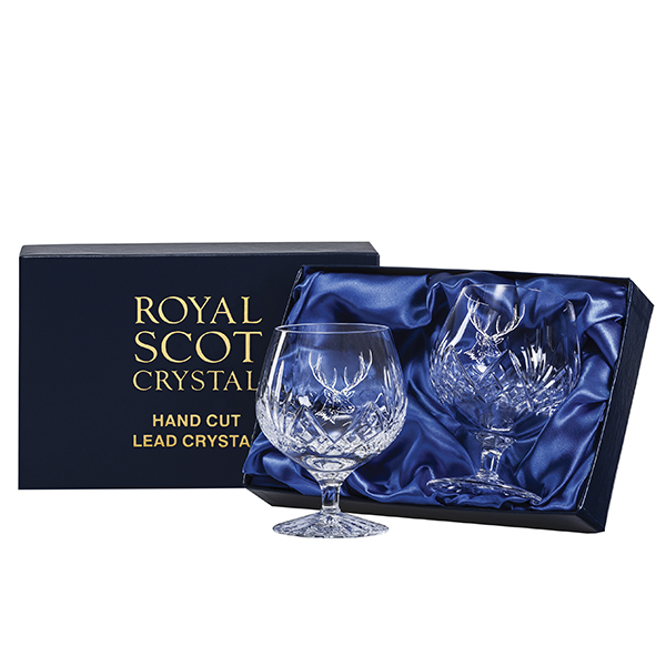 Royal Scot Crystal 2 Highland brandy glass with plain panel for engraving (satin lined box)