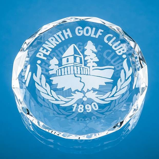 Optical Crystal Faceted Round Paperweight (8cm)